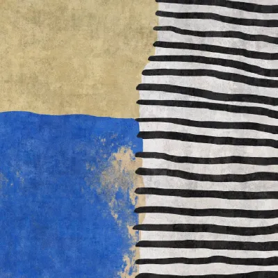 Tapet modern abstract, cu nuanțe de albastru, galben și negru, cu accente geometrice și texturi subtile