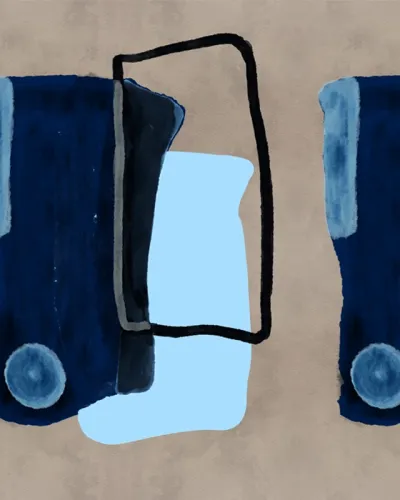 Tapet modern abstract cu nuanțe de albastru și gri, perfect pentru a adăuga eleganță și rafinament camerei dumneavoastră.