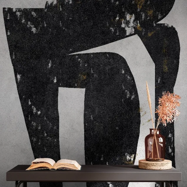 Tapet abstract personalizat cu linii simple și forme geometrice în culori contrastante, negru și alb