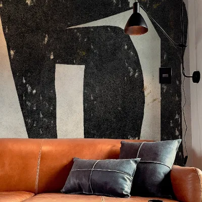 Tapet abstract personalizat cu linii simple și forme geometrice în culori contrastante, negru și alb