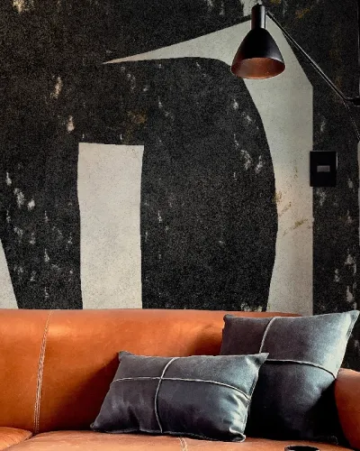 Tapet abstract personalizat cu linii simple și forme geometrice în culori contrastante, negru și alb