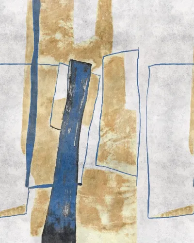Tapet abstract modern, cu culori albastru, bej și gri, perfect pentru decorarea pereților din living, dormitor sau birou.