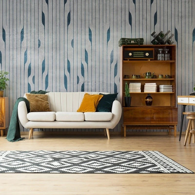Tapet personalizat cu design vintage albastru și gri în living
