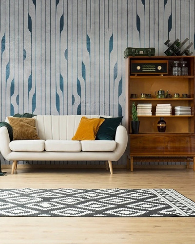 Tapet personalizat cu design vintage albastru și gri în living