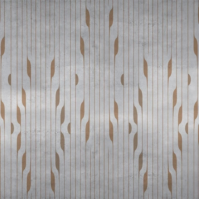 Tapet personalizat cu design abstract în nuanțe neutre, aplicat într-un dormitor modern.