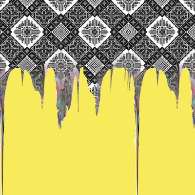 Fototapet cu design abstract alb-negru și galben