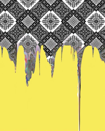 Fototapet cu design abstract alb-negru și galben