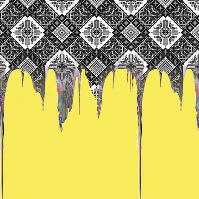 Fototapet cu design abstract alb-negru și galben