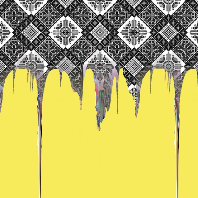 Fototapet cu design abstract alb-negru și galben