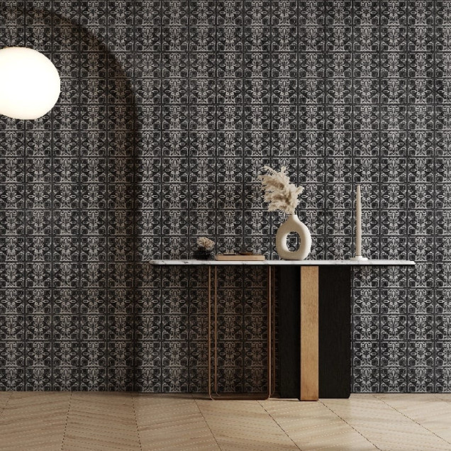 Fototapet cu model geometric vintage în tonuri de negru și alb