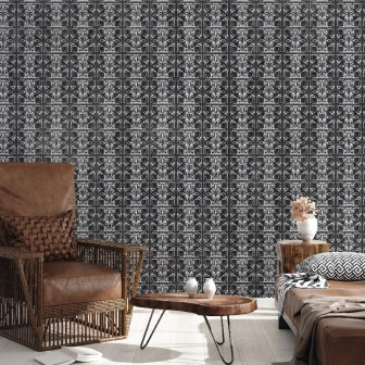 Fototapet cu model geometric vintage în tonuri de negru și alb