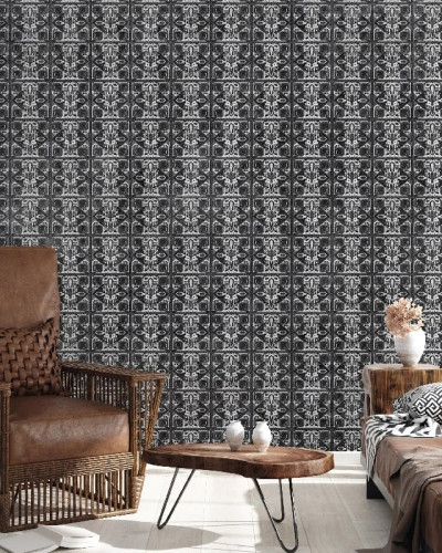 Fototapet cu model geometric vintage în tonuri de negru și alb