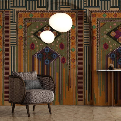 Tapet cu design geometric și etnic