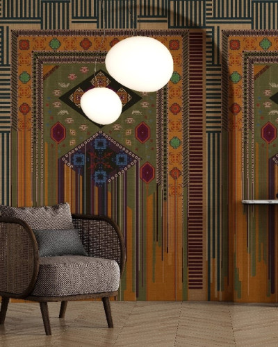Tapet cu design geometric și etnic