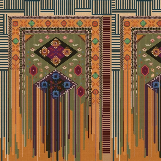Tapet cu design geometric și etnic