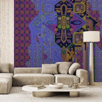 Fototapet personalizat cu design abstract, motive geometrice și florale