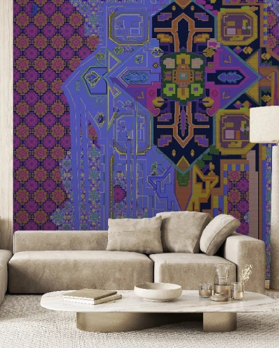 Fototapet personalizat cu design abstract, motive geometrice și florale