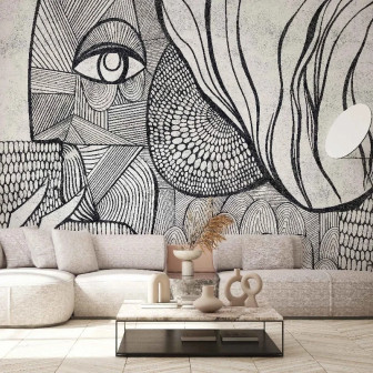 Tapet personalizat cu design abstract în alb și negru