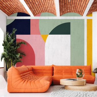 Tapet geometric multicolor în nuanțe pastelate