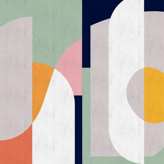 Tapet cu design geometric abstract în nuanțe pastelate, ideal pentru un decor interior modern și relaxant.