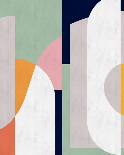 Tapet cu design geometric abstract în nuanțe pastelate, ideal pentru un decor interior modern și relaxant.