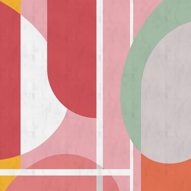 Tapet cu design geometric abstract în nuanțe pastelate, ideal pentru un decor interior modern și relaxant.