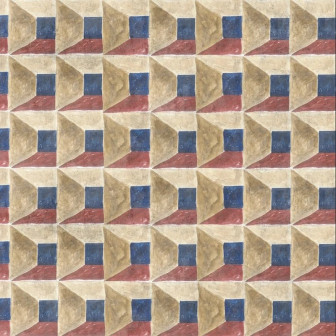 Tapet cu model geometric în culori albastru, roșu și bej