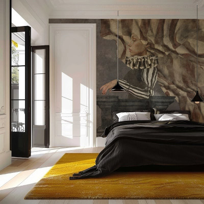 Tapet personalizat cu design artistic într-un dormitor elegant