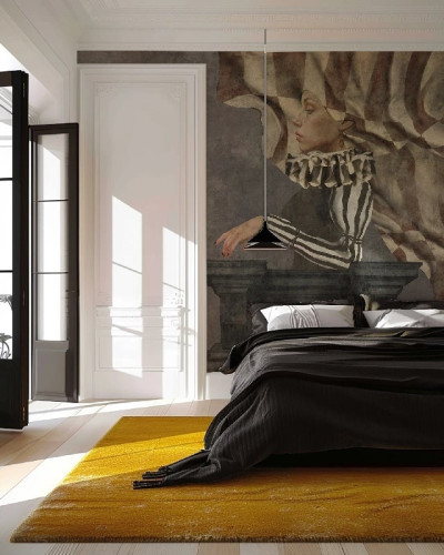 Tapet personalizat cu design artistic într-un dormitor elegant