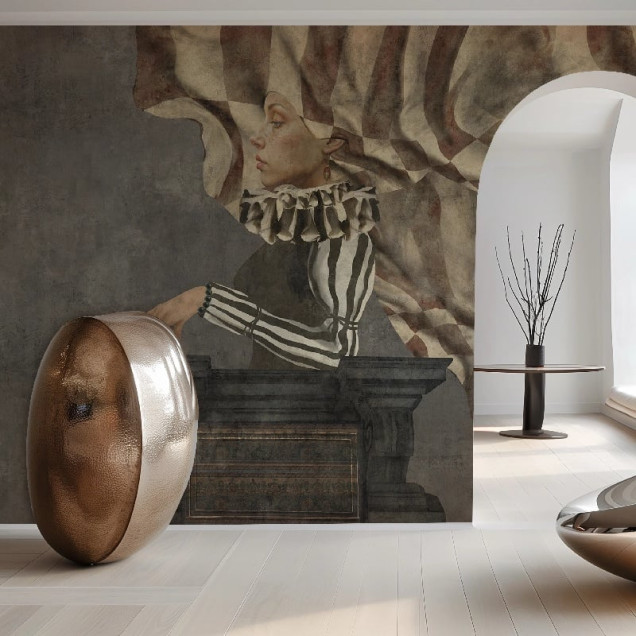 Tapet personalizat cu design artistic într-un dormitor elegant