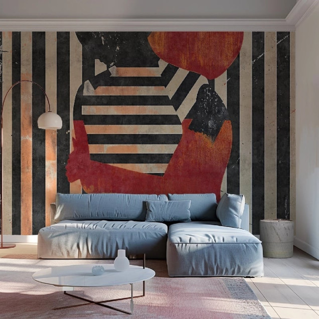 Fototapet personalizat cu design abstract în living modern