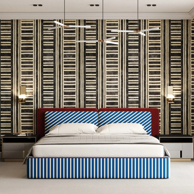Tapet cu linii verticale negre și bej, design modern