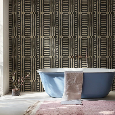 Tapet modern cu design geometric în baie