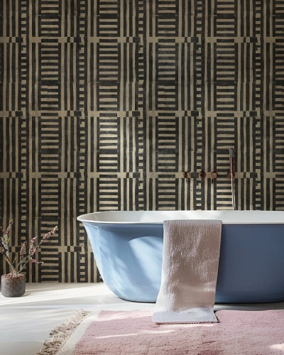 Tapet modern cu design geometric în baie