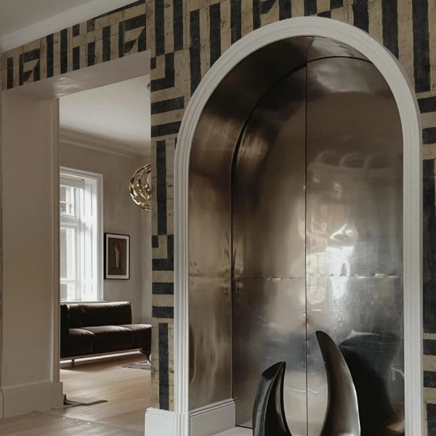 Tapet personalizat cu design geometric în dormitor