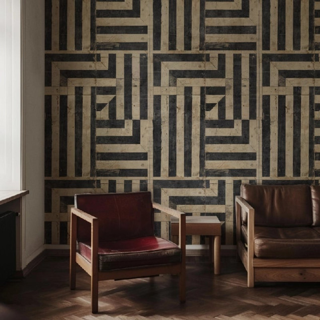 Tapet personalizat cu design geometric în dormitor