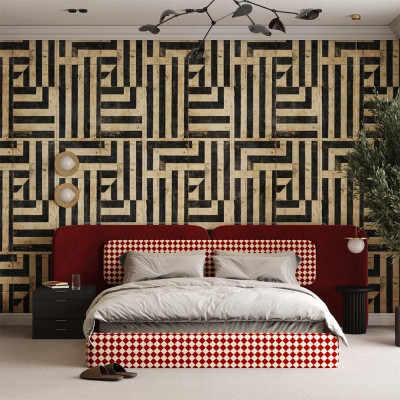 Tapet personalizat cu design geometric în dormitor