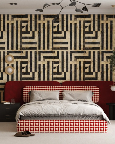 Tapet personalizat cu design geometric în dormitor