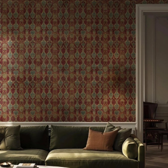 Tapet decorativ cu model clasic roșu și auriu
