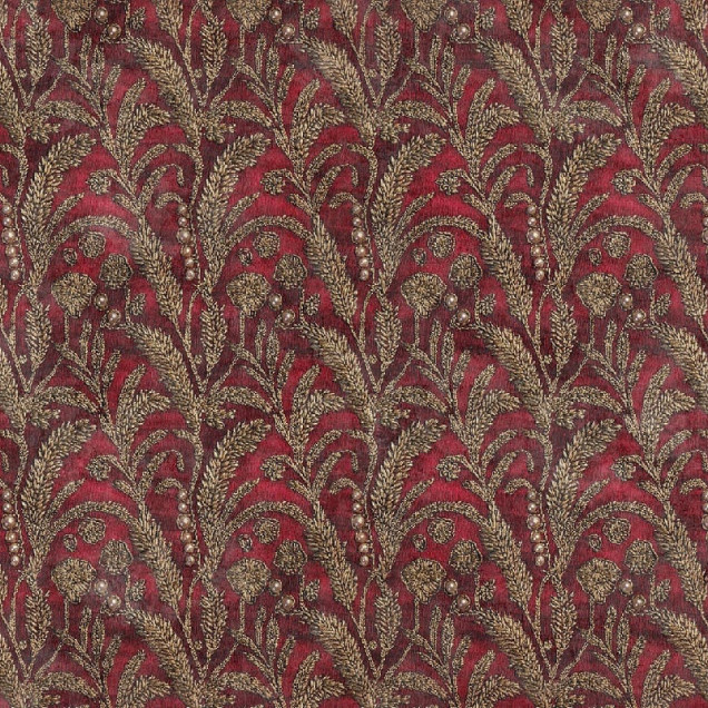 Tapet elegant cu design floral roșu și auriu într-un dormitor