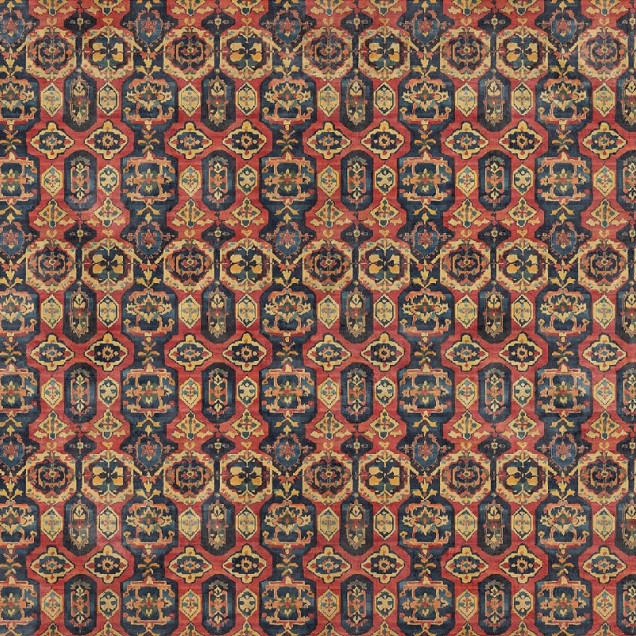 Tapet cu design oriental roșu, auriu și albastru