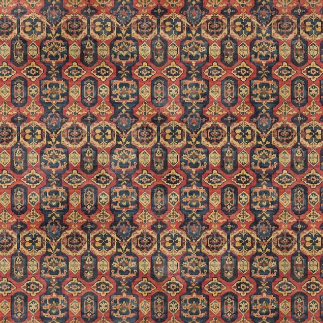 Tapet cu design oriental roșu, auriu și albastru