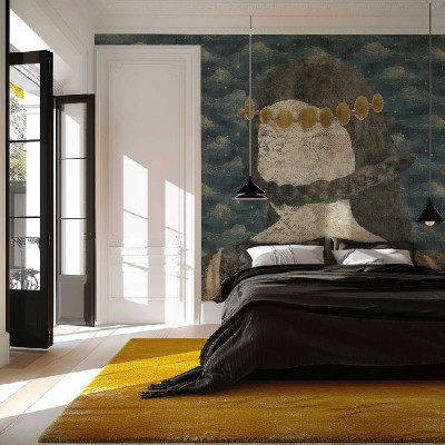 Fototapet mural cu design abstract într-un dormitor modern