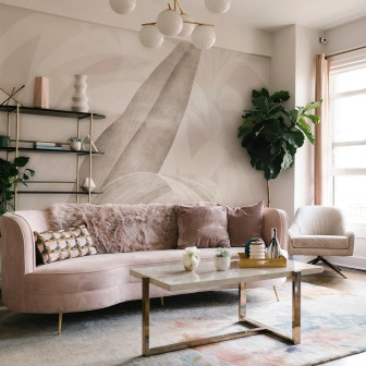 Fototapet personalizat cu design botanic într-un living elegant