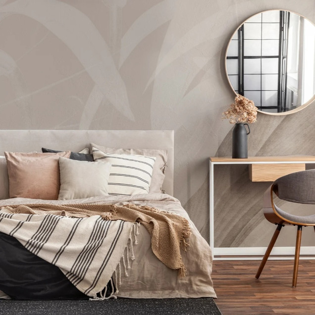 Fototapet personalizat cu design botanic într-un living elegant