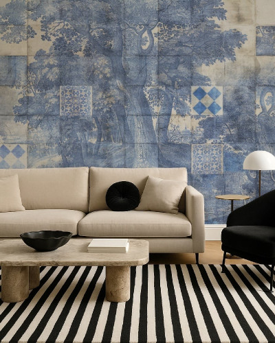 Fototapet cu design tradițional albastru și alb