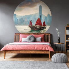 Fototapet rotund Skyline Junk Boat, 142.5cm diametru, WallArt