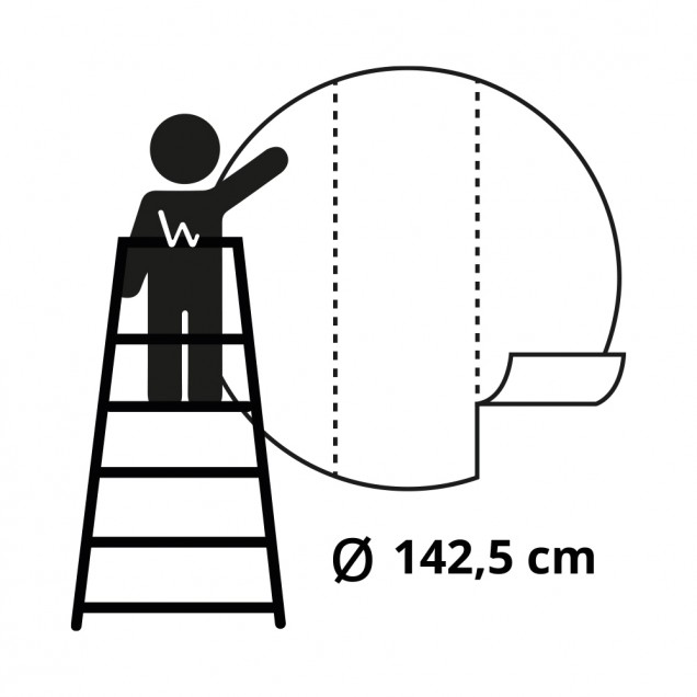 Wallpaper rotund cu Peisaj din Guadalupe, cu o imagine în alb negru, cu palmieri, case și munți,  pe un perete alb