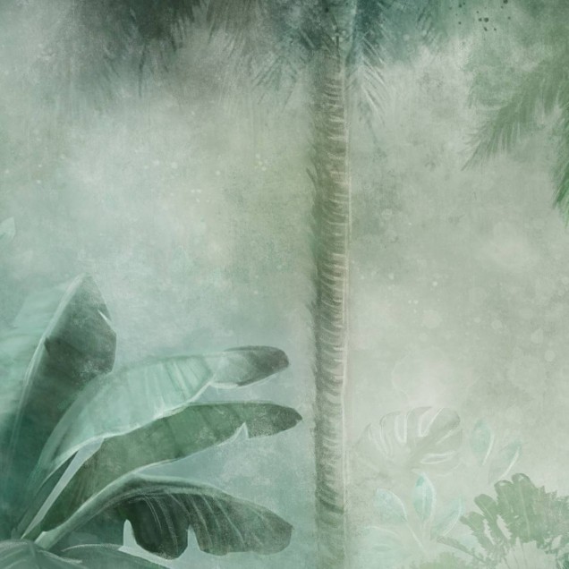Tapet cu palmieri si frunze tropicale in nuante de verde