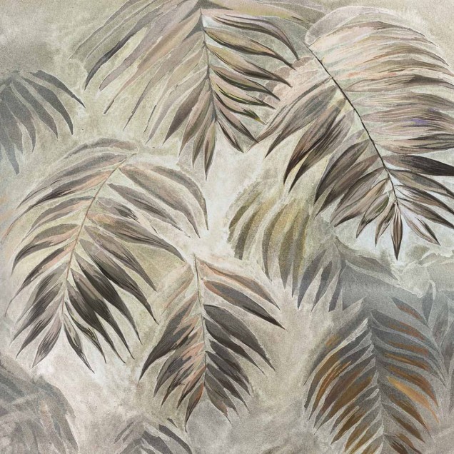 Fototapet cu frunze de palmier Areca Deep, Variant B, într-o nuanță neutră de bej.